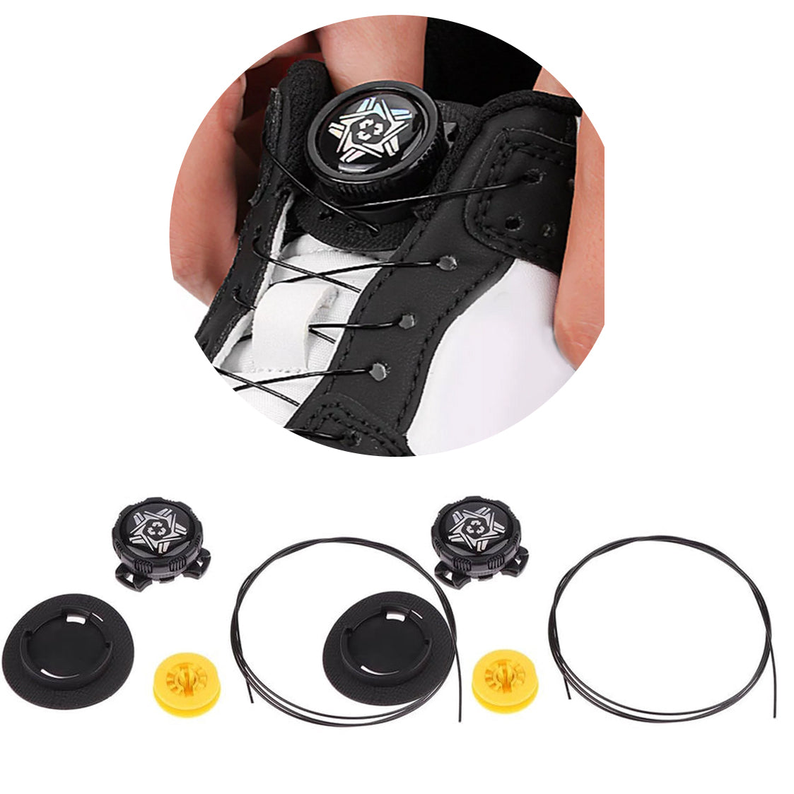 Set 2 sireturi cu buton de autoblocare, Zola®, pentru incataminte, otel + plastic PP, lungime 120 cm, negre Set 2 sireturi cu buton de autoblocare, Zola®, pentru incataminte, otel + plastic PP, lungime 120 cm, negre